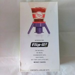 Flip-It NIB Deluxe 6 Sets Bottle Emptying Kit Reusable Dispenser Cap System New!